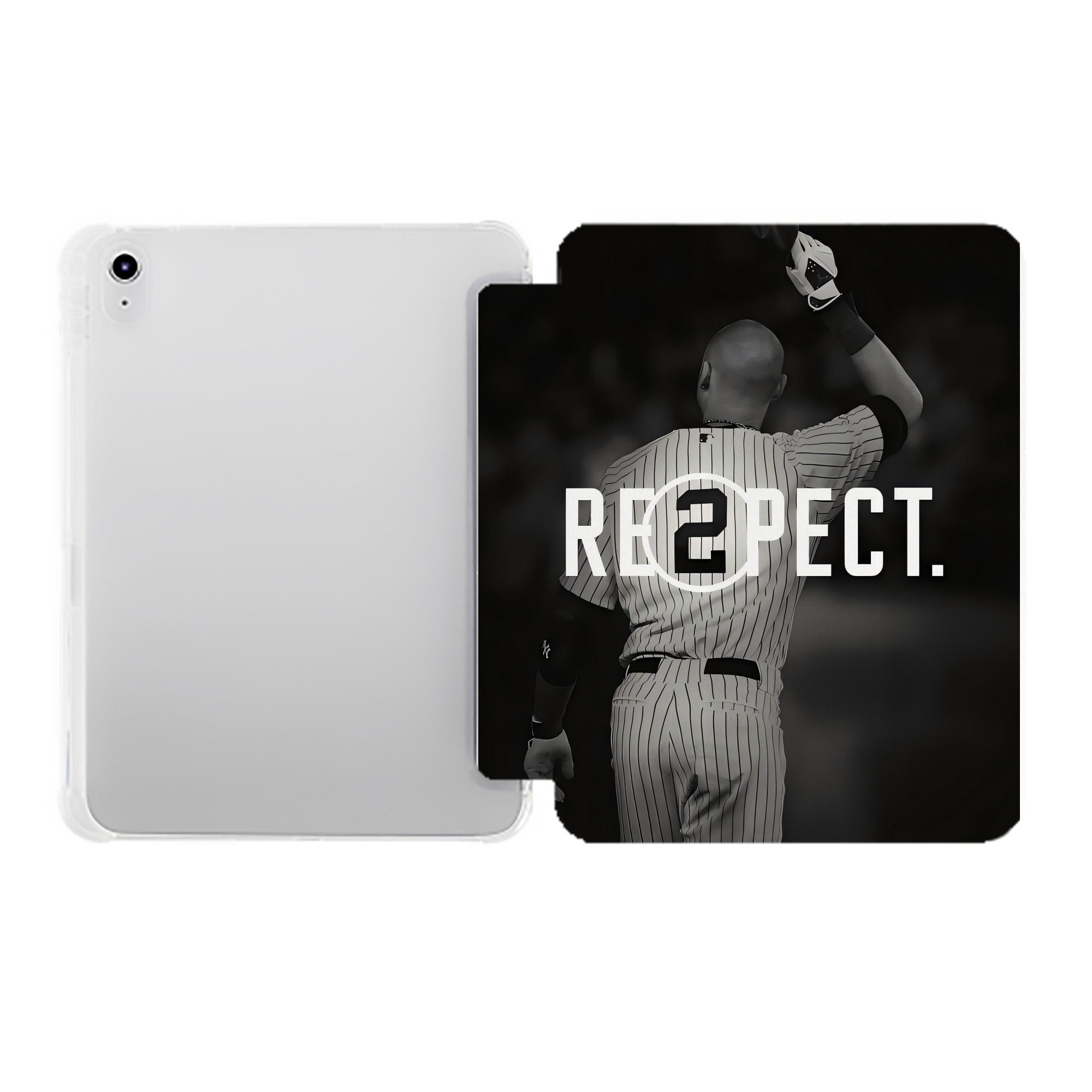 Derek Jeter 37 Premium Tri-Fold PU Leather & Silicone IPad Case With Pencil Slot – Fits 9.5,10.5,10.9 – Adjustable Stand, Slim, Protective